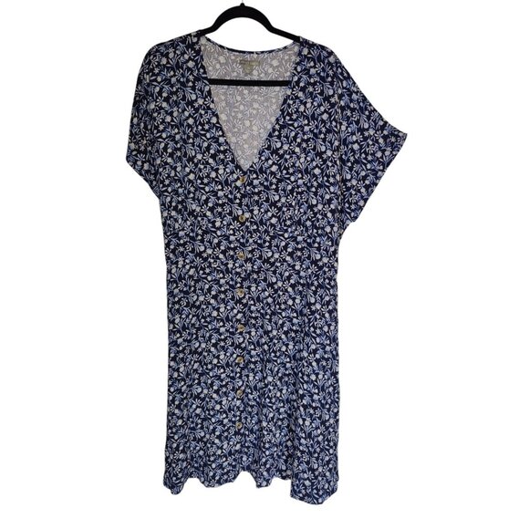 Falls Creek Dresses & Skirts - Falls Creek Short Sleeve V-Neck Blue Floral Midi Dress Button Down 2X NWOT